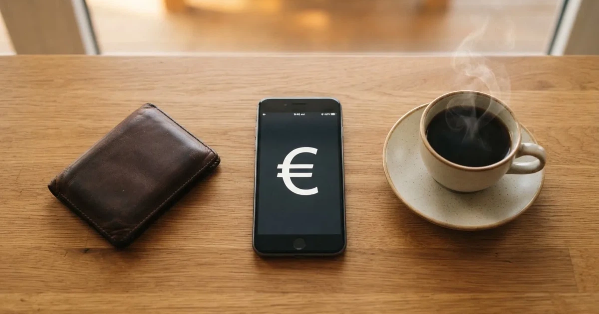 Mobitel na drvenom stolu pokraj novčanika i šalice kave — casino s apple pay u hrvatskoj