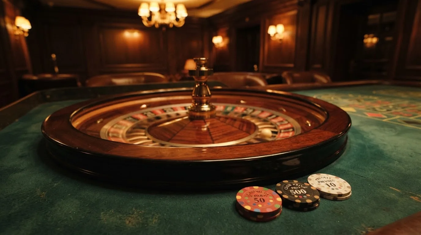 Kotač ruleta i žetoni na zelenom suknu pod toplim večernjim svjetlom — ethereum casino u hrvatskoj